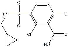2,6-dichloro-3-[(cyclopropylmethyl)sulfamoyl]benzoic acid 化学構造式