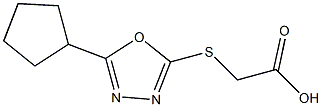 2-[(5-cyclopentyl-1,3,4-oxadiazol-2-yl)sulfanyl]acetic acid,,结构式