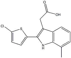 2-[2-(5-chlorothiophen-2-yl)-7-methyl-1H-indol-3-yl]acetic acid 化学構造式