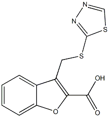 3-[(1,3,4-thiadiazol-2-ylsulfanyl)methyl]-1-benzofuran-2-carboxylic acid 化学構造式
