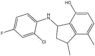 3-[(2-chloro-4-fluorophenyl)amino]-1,7-dimethyl-2,3-dihydro-1H-inden-4-ol Struktur