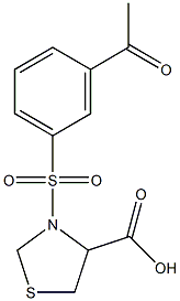 3-[(3-acetylbenzene)sulfonyl]-1,3-thiazolidine-4-carboxylic acid 化学構造式