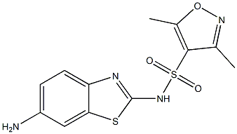 N-(6-amino-1,3-benzothiazol-2-yl)-3,5-dimethyl-1,2-oxazole-4-sulfonamide,,结构式