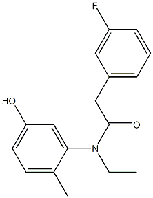 N-ethyl-2-(3-fluorophenyl)-N-(5-hydroxy-2-methylphenyl)acetamide 化学構造式