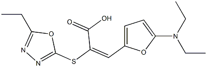 2-Propenoic  acid,  3-[5-(diethylamino)-2-furanyl]-2-[(5-ethyl-1,3,4-oxadiazol-2-yl)thio]-,  (2E)- 结构式