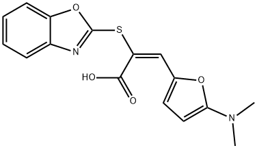 2-Propenoic  acid,  2-(2-benzoxazolylthio)-3-[5-(dimethylamino)-2-furanyl]-,  (2E)-|2-Propenoic  acid,  2-(2-benzoxazolylthio)-3-[5-(dimethylamino)-2-furanyl]-,  (2E)-