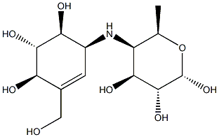 (2S,3R,4S,5R,6R)-6-methyl-5-[[(1S,4R,5S,6S)-4,5,6-trihydroxy-3-(hydroxymethyl)-1-cyclohex-2-enyl]amino]oxane-2,3,4-triol Structure
