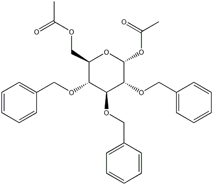 1,6-Di-O-acetyl-2,3,4-tri-O-benzyl-a,-D-glucopyranose Struktur