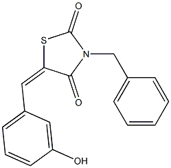 3-benzyl-5-(3-hydroxybenzylidene)-1,3-thiazolidine-2,4-dione Struktur