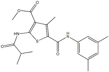 methyl 5-{[(3,5-dimethylphenyl)amino]carbonyl}-4-methyl-2-[(2-methylpropanoyl)amino]thiophene-3-carboxylate Struktur