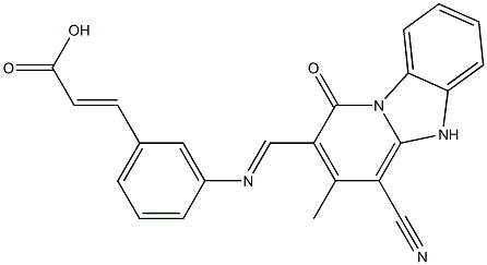 3-(3-{[(4-cyano-3-methyl-1-oxo-1,5-dihydropyrido[1,2-a]benzimidazol-2-yl)methylene]amino}phenyl)acrylic acid Structure