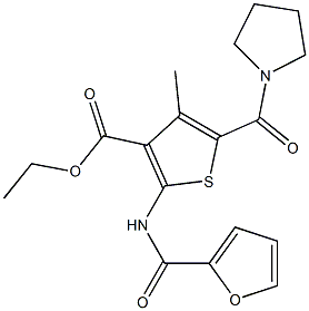 ethyl 2-(2-furoylamino)-4-methyl-5-(1-pyrrolidinylcarbonyl)-3-thiophenecarboxylate Struktur