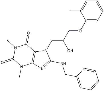 8-(benzylamino)-7-[2-hydroxy-3-(2-methylphenoxy)propyl]-1,3-dimethyl-3,7-dihydro-1H-purine-2,6-dione Struktur