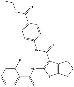 ethyl 4-[({2-[(2-fluorobenzoyl)amino]-5,6-dihydro-4H-cyclopenta[b]thien-3-yl}carbonyl)amino]benzoate 化学構造式