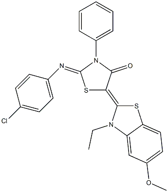 2-[(4-chlorophenyl)imino]-5-(3-ethyl-5-methoxy-1,3-benzothiazol-2(3H)-ylidene)-3-phenyl-1,3-thiazolidin-4-one,,结构式