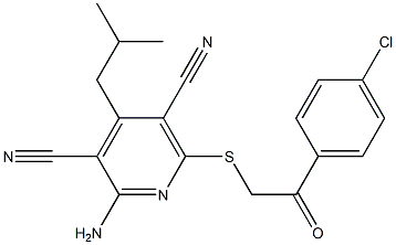 2-amino-6-{[2-(4-chlorophenyl)-2-oxoethyl]sulfanyl}-4-isobutyl-3,5-pyridinedicarbonitrile Struktur