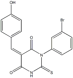 1-(3-bromophenyl)-5-(4-hydroxybenzylidene)-2-thioxodihydro-4,6(1H,5H)-pyrimidinedione 结构式