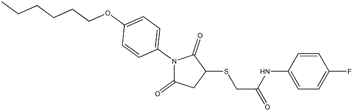 N-(4-fluorophenyl)-2-({1-[4-(hexyloxy)phenyl]-2,5-dioxo-3-pyrrolidinyl}sulfanyl)acetamide Struktur