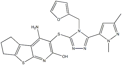  4-amino-3-{[5-(1,3-dimethyl-1H-pyrazol-5-yl)-4-(2-furylmethyl)-4H-1,2,4-triazol-3-yl]sulfanyl}-6,7-dihydro-5H-cyclopenta[4,5]thieno[2,3-b]pyridin-2-ol