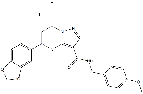 5-(1,3-benzodioxol-5-yl)-N-(4-methoxybenzyl)-7-(trifluoromethyl)-4,5,6,7-tetrahydropyrazolo[1,5-a]pyrimidine-3-carboxamide 结构式