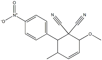6-{4-nitrophenyl}-2-methoxy-5-methyl-3-cyclohexene-1,1-dicarbonitrile Struktur