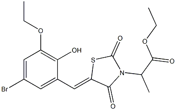 ethyl 2-[5-(5-bromo-3-ethoxy-2-hydroxybenzylidene)-2,4-dioxo-1,3-thiazolidin-3-yl]propanoate,,结构式