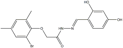 2-(2-bromo-4,6-dimethylphenoxy)-N'-(2,4-dihydroxybenzylidene)acetohydrazide 结构式