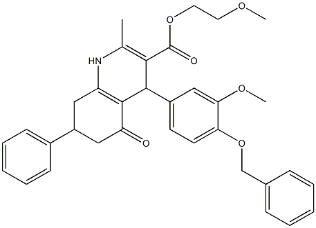 2-methoxyethyl 4-[4-(benzyloxy)-3-methoxyphenyl]-2-methyl-5-oxo-7-phenyl-1,4,5,6,7,8-hexahydro-3-quinolinecarboxylate 化学構造式