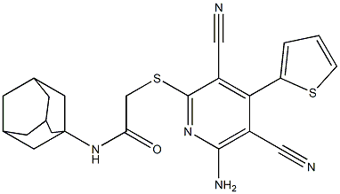 N-(1-adamantyl)-2-{[6-amino-3,5-dicyano-4-(2-thienyl)-2-pyridinyl]sulfanyl}acetamide 化学構造式