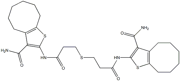 2-({3-[(3-{[3-(aminocarbonyl)-4,5,6,7,8,9-hexahydrocycloocta[b]thien-2-yl]amino}-3-oxopropyl)sulfanyl]propanoyl}amino)-4,5,6,7,8,9-hexahydrocycloocta[b]thiophene-3-carboxamide,,结构式