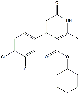 cyclohexyl 4-(3,4-dichlorophenyl)-2-methyl-6-oxo-1,4,5,6-tetrahydro-3-pyridinecarboxylate 化学構造式