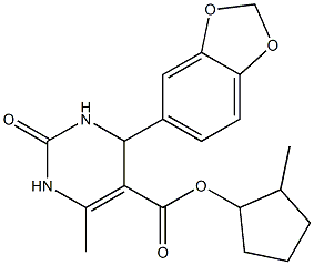 2-methylcyclopentyl 4-(1,3-benzodioxol-5-yl)-6-methyl-2-oxo-1,2,3,4-tetrahydro-5-pyrimidinecarboxylate 结构式