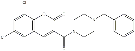 3-[(4-benzylpiperazin-1-yl)carbonyl]-6,8-dichloro-2H-chromen-2-one Struktur