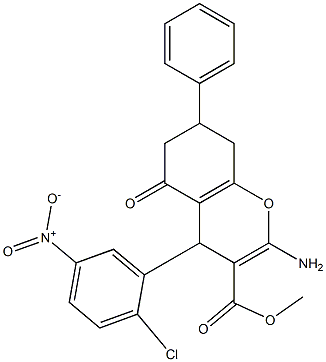 methyl 2-amino-4-{2-chloro-5-nitrophenyl}-5-oxo-7-phenyl-5,6,7,8-tetrahydro-4H-chromene-3-carboxylate,,结构式