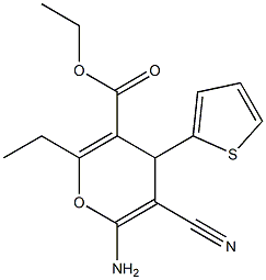 ethyl 6-amino-5-cyano-2-ethyl-4-(2-thienyl)-4H-pyran-3-carboxylate 结构式