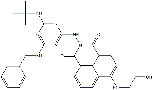 2-{[4-(benzylamino)-6-(tert-butylamino)-1,3,5-triazin-2-yl]amino}-6-[(2-hydroxyethyl)amino]-1H-benzo[de]isoquinoline-1,3(2H)-dione Structure