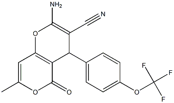 2-amino-7-methyl-5-oxo-4-[4-(trifluoromethoxy)phenyl]-4H,5H-pyrano[4,3-b]pyran-3-carbonitrile Structure