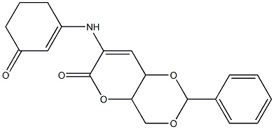 7-[(3-oxo-1-cyclohexen-1-yl)amino]-2-phenyl-4a,8a-dihydropyrano[3,2-d][1,3]dioxin-6(4H)-one Struktur