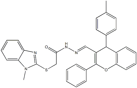 2-[(1-methyl-1H-benzimidazol-2-yl)sulfanyl]-N'-{[4-(4-methylphenyl)-2-phenyl-4H-chromen-3-yl]methylene}acetohydrazide Struktur