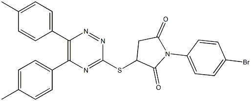 3-{[5,6-bis(4-methylphenyl)-1,2,4-triazin-3-yl]sulfanyl}-1-(4-bromophenyl)-2,5-pyrrolidinedione,,结构式