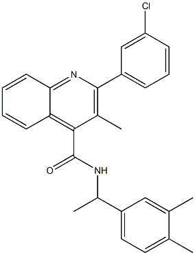 2-(3-chlorophenyl)-N-[1-(3,4-dimethylphenyl)ethyl]-3-methyl-4-quinolinecarboxamide,,结构式