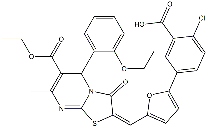 2-chloro-5-{5-[(6-(ethoxycarbonyl)-5-(2-ethoxyphenyl)-7-methyl-3-oxo-5H-[1,3]thiazolo[3,2-a]pyrimidin-2(3H)-ylidene)methyl]-2-furyl}benzoic acid