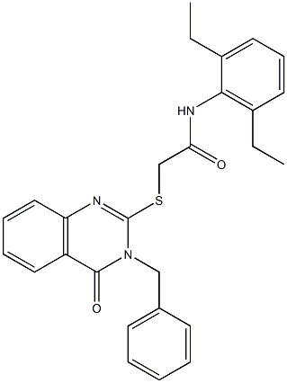 2-[(3-benzyl-4-oxo-3,4-dihydro-2-quinazolinyl)sulfanyl]-N-(2,6-diethylphenyl)acetamide Struktur