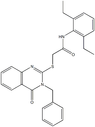 2-[(3-benzyl-4-oxo-3,4-dihydro-2-quinazolinyl)sulfanyl]-N-(2,6-diethylphenyl)acetamide Structure