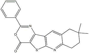 9,9-dimethyl-2-phenyl-7,8,9,10-tetrahydro-4H-[1,3]oxazino[4',5':4,5]thieno[2,3-b]quinolin-4-one Structure