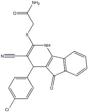 2-{[4-(4-chlorophenyl)-3-cyano-5-oxo-4,5-dihydro-1H-indeno[1,2-b]pyridin-2-yl]sulfanyl}acetamide Struktur