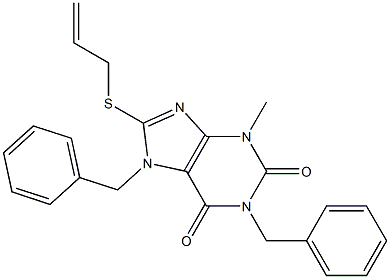 3-methyl-1,7-bis(phenylmethyl)-8-(prop-2-enylsulfanyl)-3,7-dihydro-1H-purine-2,6-dione Struktur