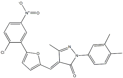4-[(5-{2-chloro-5-nitrophenyl}-2-furyl)methylene]-2-(3,4-dimethylphenyl)-5-methyl-2,4-dihydro-3H-pyrazol-3-one,,结构式
