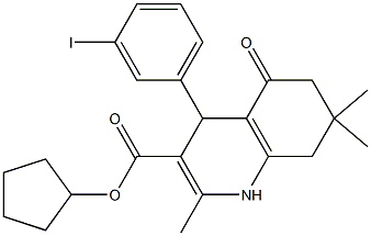 cyclopentyl 4-(3-iodophenyl)-2,7,7-trimethyl-5-oxo-1,4,5,6,7,8-hexahydro-3-quinolinecarboxylate 化学構造式