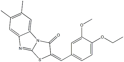 2-(4-ethoxy-3-methoxybenzylidene)-6,7-dimethyl[1,3]thiazolo[3,2-a]benzimidazol-3(2H)-one 结构式